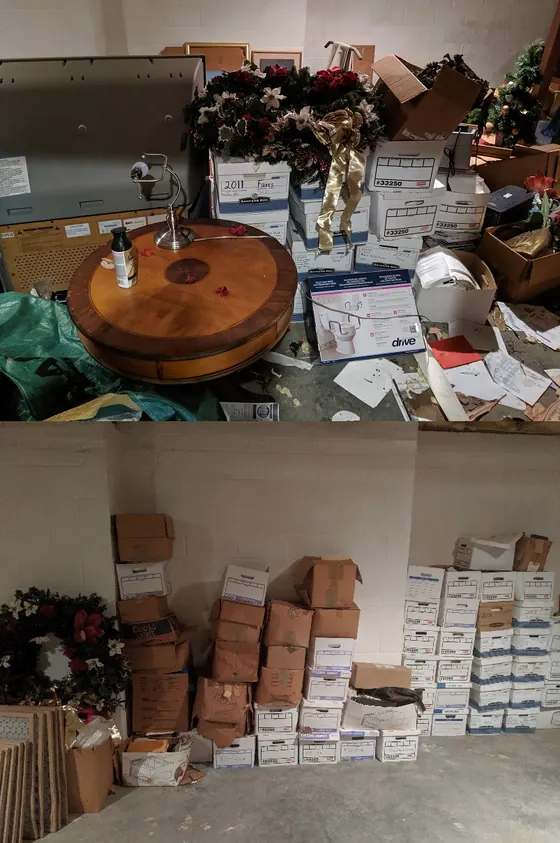 Rocket City Junk Removal project photo: basement before after
