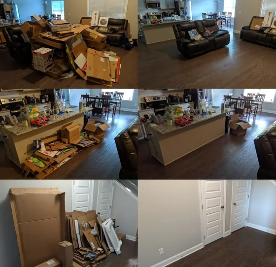 Rocket City Junk Removal project photo: Cardboard clean out Before and after