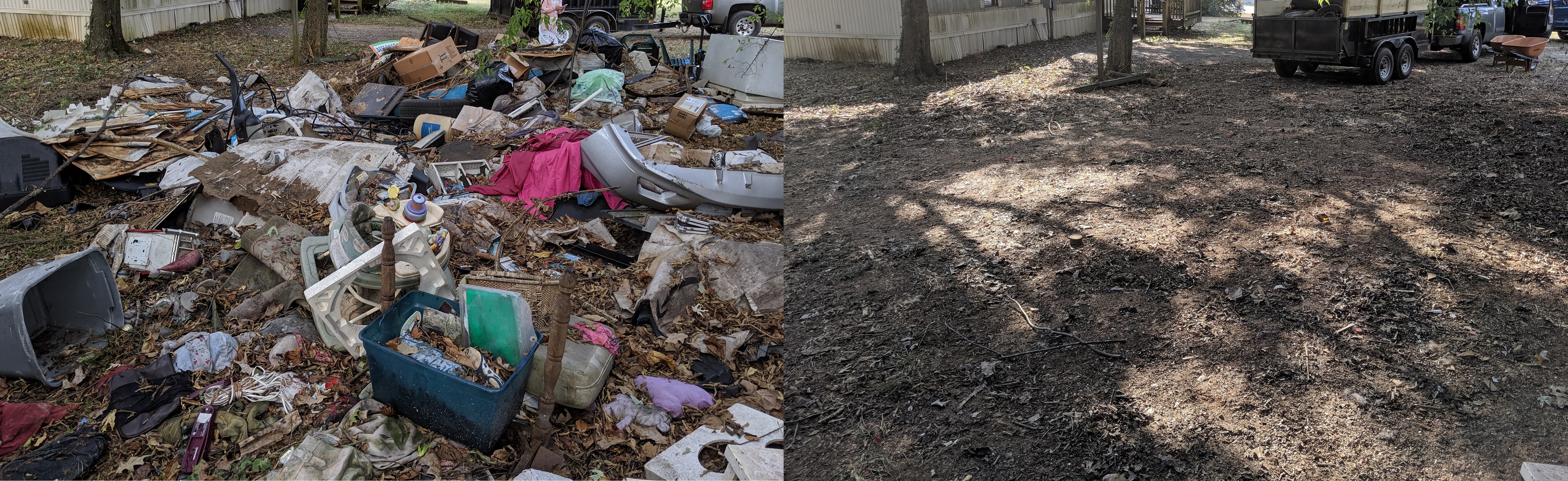Rocket City Junk Removal project photo: Backyard clean out trailer backgrd Before and after