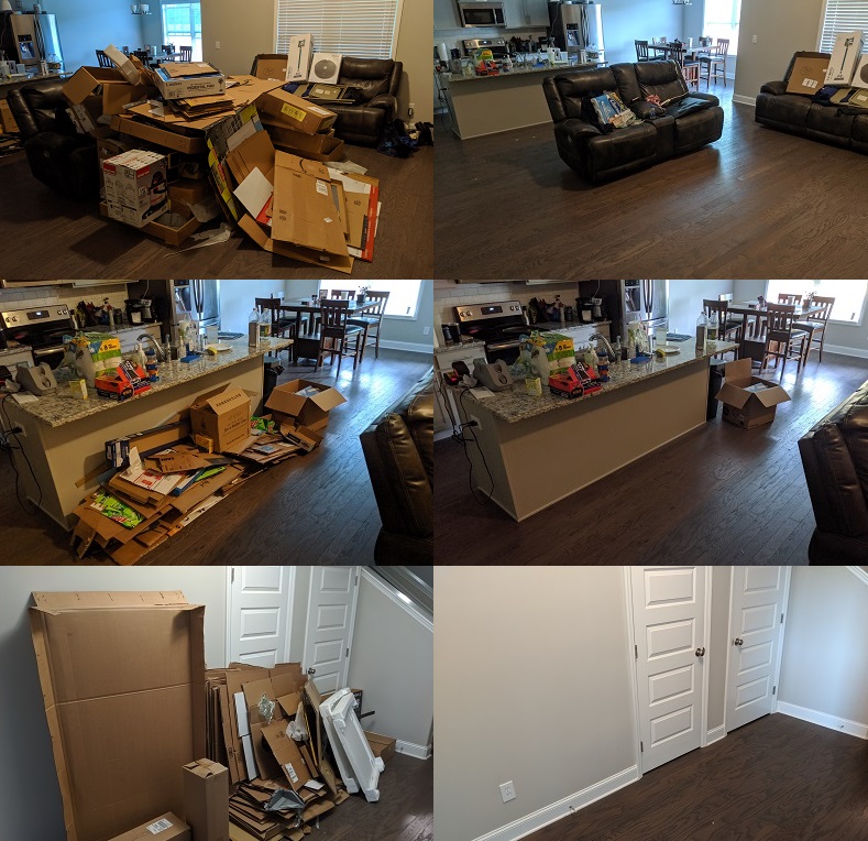 Rocket City Junk Removal project photo: Cardboard clean out Before and after