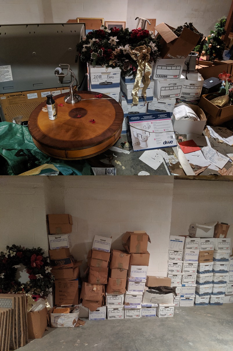 Rocket City Junk Removal project photo: basement before after