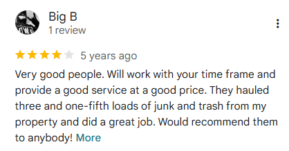 Rocket City Junk Removal customer review 2