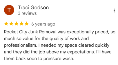 Rocket City Junk Removal customer review 3