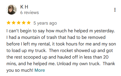 Rocket City Junk Removal customer review 9
