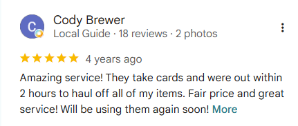 Rocket City Junk Removal customer review 10